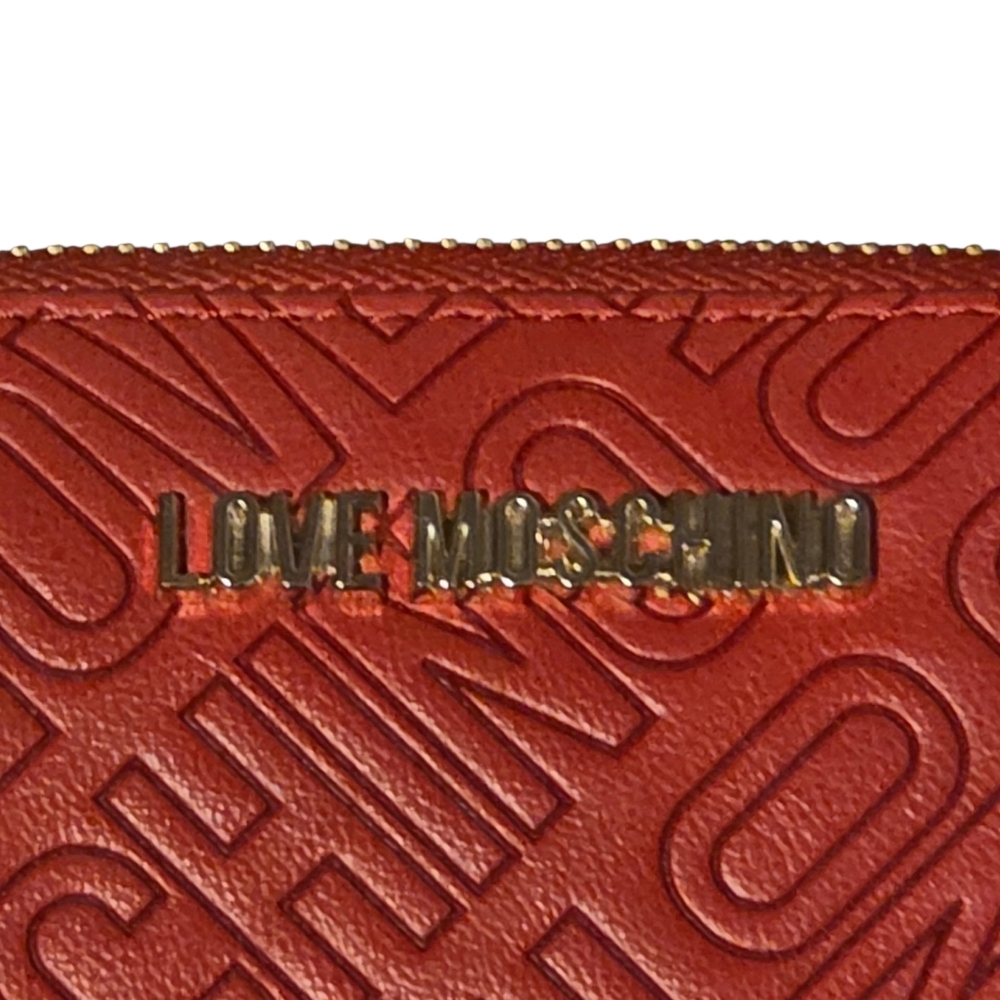 Love Moschino Italy Portafoglio Red Embossed Zip Wallet OS - Picture 2 of 11